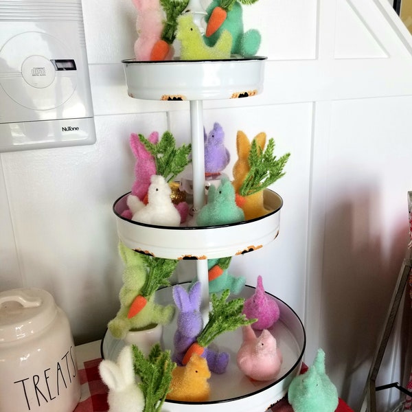 Flocked chickens and bunnies for tier trays, coffee bars, wreath attachments, easter tier tray decor, spring tier tray decor, ready to ship