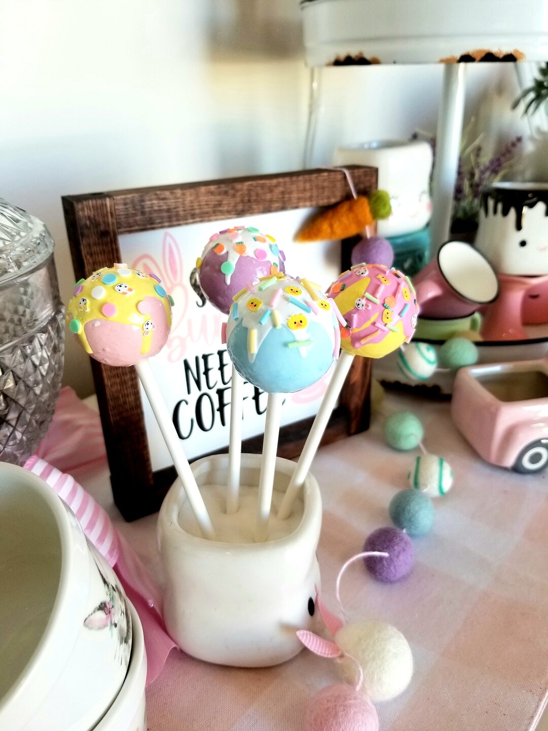 Set of Four Fake Faux Easter Cake Pops for Coffee Bar and Decorating