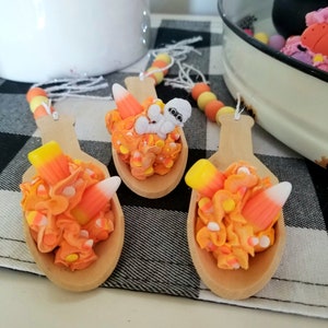 Ready to ship Halloween candy corn fake bake mini scoop for tier trays or coffee bar decor