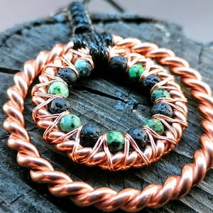 Tensor-Ringe-Set Heavy Duo Ra-Mu Cubit 404Mhz & Harmony Cubit STU Teotihuacan mit Lavasteinen und afrikanischem Türkis-Heilanhänger für Männer