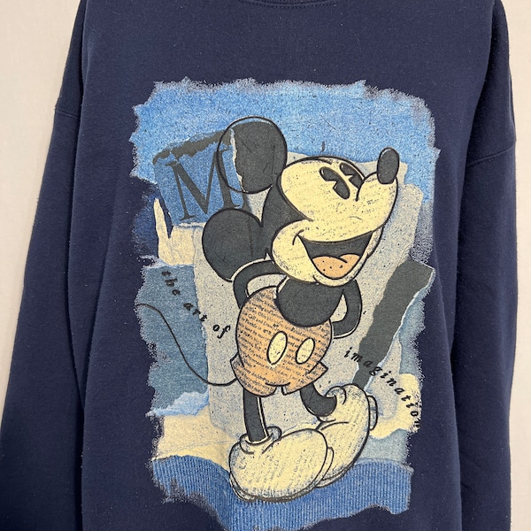80'S Disney Mickey Mouse character sweatshirt, sweatshirt, made in USA, men's XL size, vintage polyester white type Vintage Second Hand