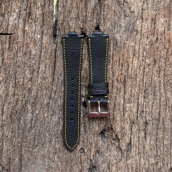 Bracelet de montre mince style Tsuyosa en cuir végétal noir chèvre fait main (livraison et boucle gratuites)