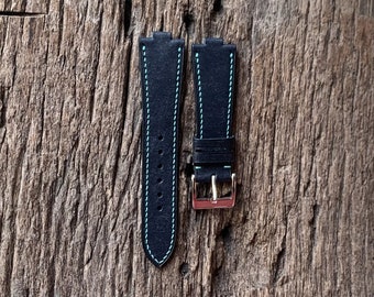 Navy Pueblo for Tsuyosa slim style Vegtan Leather Handmade Watch Strap (Free Shipping and Buckle)