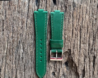 Green Buttero for Tsuyosa slim style Vegtan Leather Handmade Watch Strap (Free Shipping and Buckle)