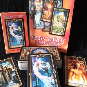 Gilded Tarot Deck by Ciro Marichetti with Easy Tarot Handbook and Spread Guide by Josephine Ellershaw