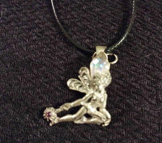 Vintage Fairy Pendant with Quartz and Sapphire Gem