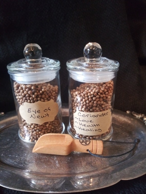 Coriander Eye of Newt in Glass Jar and Wooden Pentagram Etsy