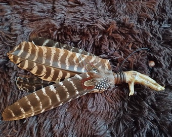 Peahen Feather Smudge Fan with Chicken Foot
