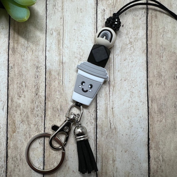COFFEE lover teacher lanyard, beaded lanyard, lanyard keychain, lanyard necklace, ID badge lanyard, lanyard gift, lanyard, teacher gift
