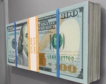 3D Giant Sculpture 80's Vintage BIG MONEY STACK brick (1986 100 dollar bill) by Peter Perlegas