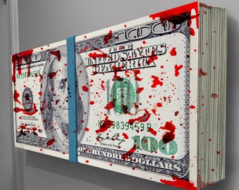 3D Giant Sculpture BIG BLOOD MONEY stack brick (old 100) by Peter Perlegas