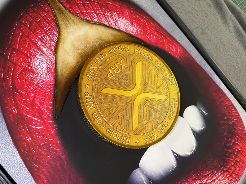 3D Sculpture Melting XRP Coin Lips by Peter Perlegas image 7