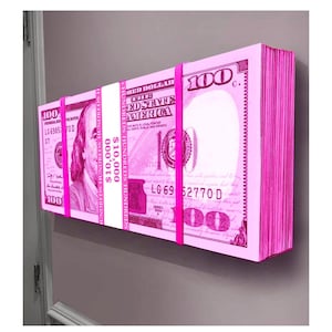 3D Giant Sculpture PINK hundreds big MONEY STACK
