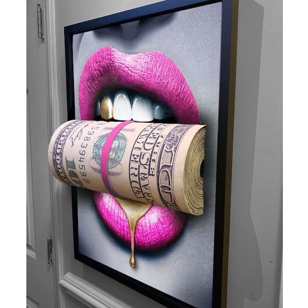 3D Sculpture of Put Your Money Where Your Mouth with PINK & GOLD DRIP Is by Peter Perlegas