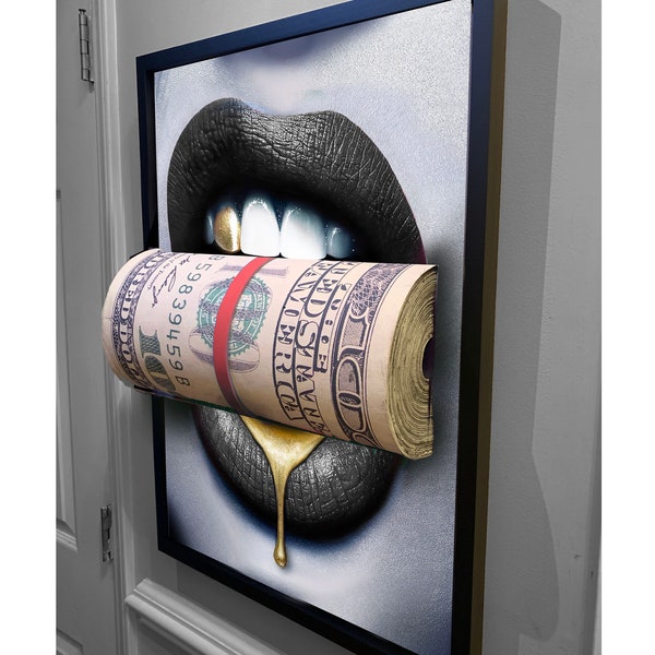 3D Sculpture of Put Your Money Where Your Mouth with BLACK & GOLD DRIP Is by Peter Perlegas