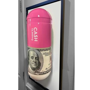 Giant 3D PINK Money Addiction Pill by Peter Perlegas
