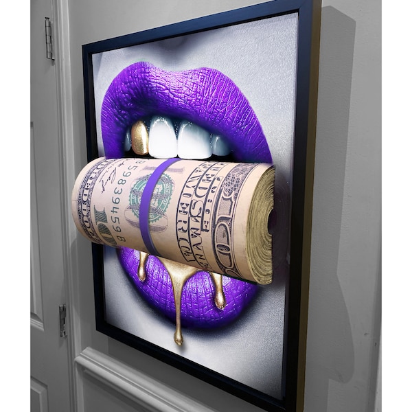 3D Sculpture of Put Your Money Where Your Mouth with Purplre  & GOLD DRIPS Is by Peter Perlegas