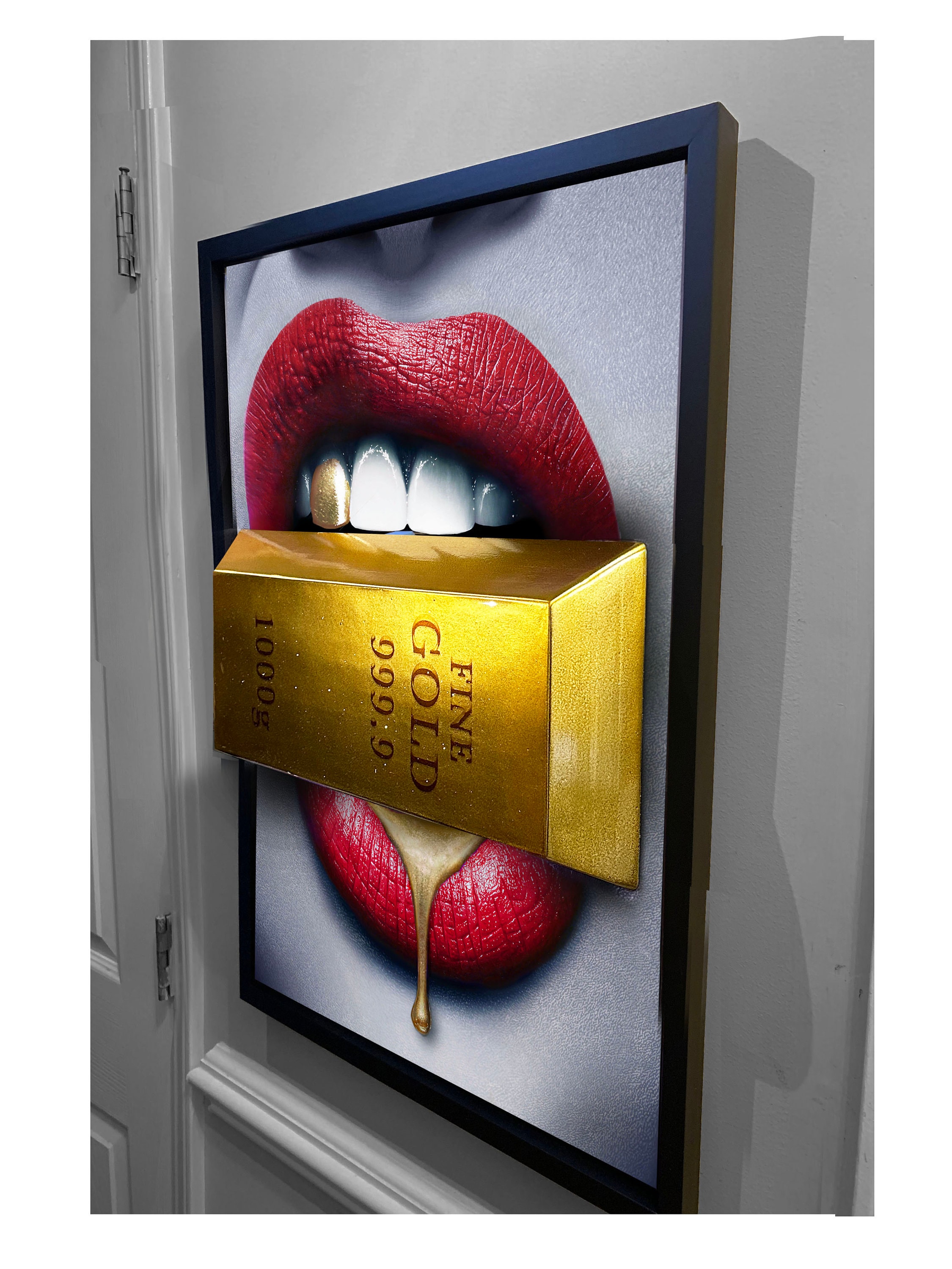 3D Sculpture of Put Your Money(gold BAR) Where Your Mouth With Red & Gold  DRIP is by Peter Perlegas - Etsy