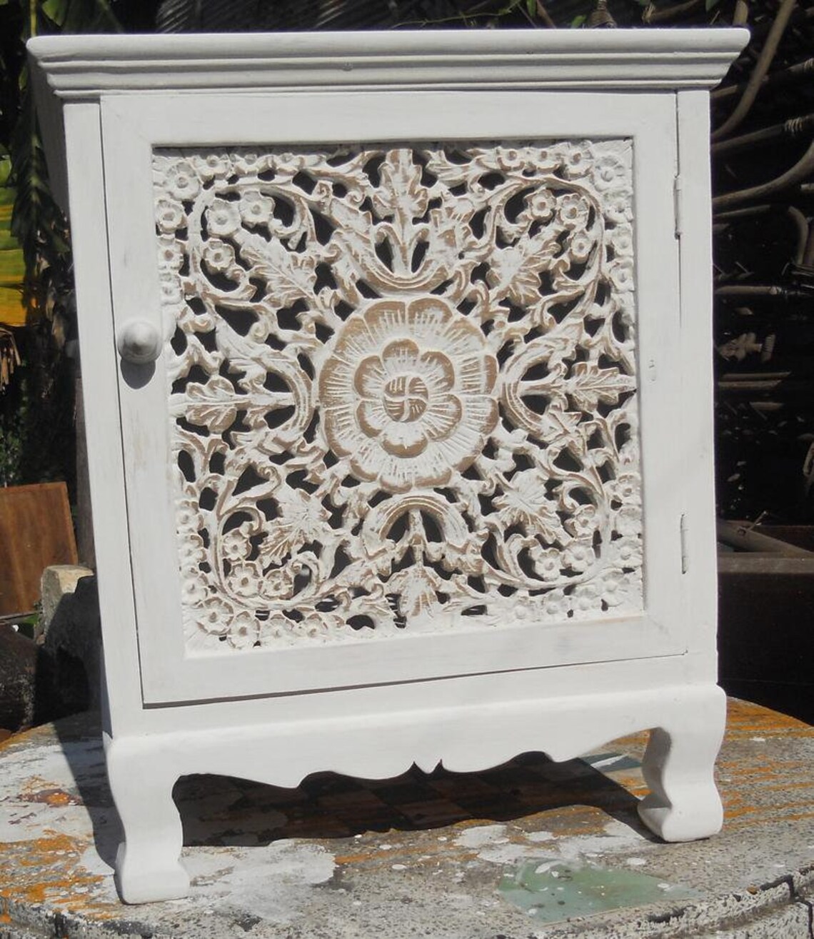 White Wash Mandala Wood Carving Lombok Buffet Etsy