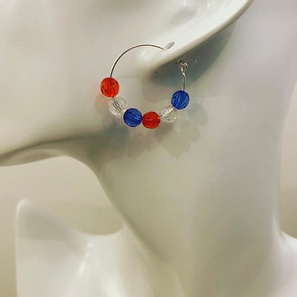 Handmade beaded hoop earrings / Union Jack earrings / hoop earrings / country’s colours