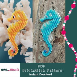 Seepferdchen-Muster mit Miyuki-Perlen – digitales PDF-Webmuster mit Ziegelstich – DIY-Schmuck & Ozean