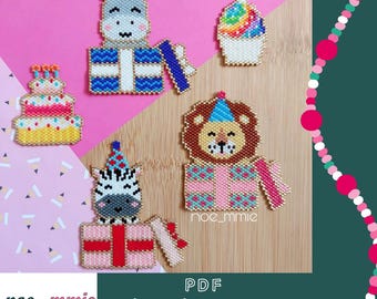Miyuki Beaded Happy Birthday Pack - Digital PDF Brickstitch Weaving Pattern - Animals, Gifts, Cake - DIY Party