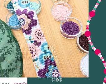 Purple Floral Cuff Design in Miyuki Beads - Digital PDF Pattern Peyote Stitch – DIY Jewelry & Bracelet Winter Flowers
