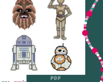 Star Wars Miyuki Bead Pattern Pack - Digital PDF Brickstitch Weaving Pattern - DIY BB8, C3PO, R2-D2, Chewbacca