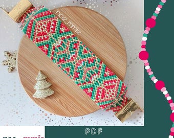 Patrón de brazalete geométrico festivo con cuentas de Miyuki: patrón digital en PDF de tejido de peyote: joyería y pulsera navideñas para hacer tú mismo