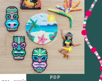 Miyuki Beaded Tropical Pattern Pack - Digital PDF Brickstitch Weaving Pattern - DIY Dancer, Flower, Beach, Tikis, Flamingo