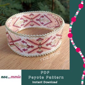 Pink Geometric Cuff Pattern in Miyuki Beads - Digital PDF Pattern for Circular Peyote Weaving - DIY Jewelry & Bracelet