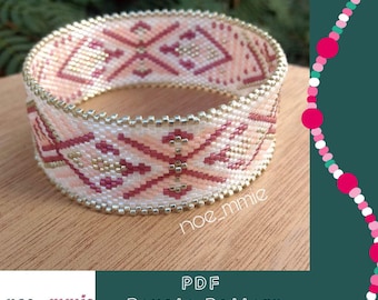 Pink Geometric Cuff Pattern in Miyuki Beads - Digital PDF Pattern for Circular Peyote Weaving - DIY Jewelry & Bracelet