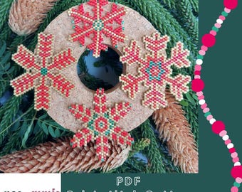 Pack de copos de nieve navideños con cuentas Miyuki - Patrón digital en PDF para tejido con punto ladrillo - Proyectos navideños e invernales DIY