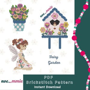 Motifs Printemps Fée, Nichoir et Pot de fleurs en perles Miyuki - Patron Digital PDF Tissage Brickstitch - DIY printemps