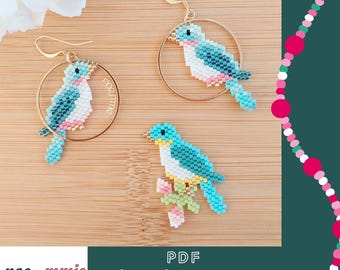 Miyuki Beaded Spring Bird Pattern - Digital PDF Brickstitch Weaving Pattern - DIY Nature & Jewelry
