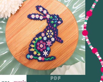 Folk Flower Rabbit Motif in Miyuki Beads - Digital PDF Pattern for Peyote or Brick Stitch Weaving – Easter DIY