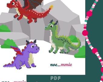 Miyuki Bead Dragon Designs - Digital PDF Pattern for Brick Stitch Weaving - DIY for Kids