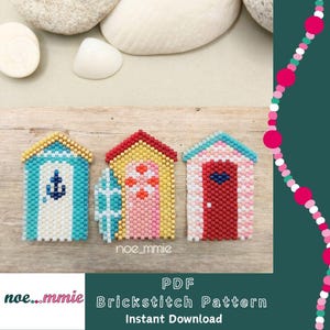 Motif Cabines de Plage en Perles Miyuki - Patron Digital PDF Tissage Brick Stitch - DIY Bijoux & Eté