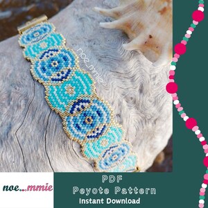 Geometric Cuff Pattern Blue Rounds in Miyuki Beads - Digital PDF Pattern Peyote Weaving - DIY Jewelry & Bracelet Sea