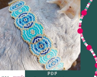 Geometric Cuff Pattern Blue Rounds in Miyuki Beads - Digital PDF Pattern Peyote Weaving - DIY Jewelry & Bracelet Sea