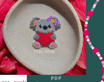 Diseño de corazón de koala con cuentas Miyuki - Patrón digital en PDF para tejer con punto ladrillo - DIY para San Valentín
