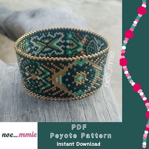 Jade Geometric Cuff Pattern in Miyuki Beads - Digital PDF Circular Peyote Weaving Pattern - DIY Jewelry & Bracelet