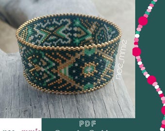 Jade Geometric Cuff Pattern in Miyuki Beads - Digital PDF Circular Peyote Weaving Pattern - DIY Jewelry & Bracelet