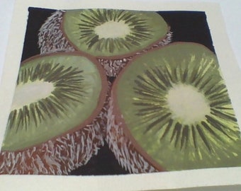 Kiwi fruit original gouache painting - Fruit - Realistic - Gift for her - Gift for him - Wall Art - Gouache - Green - Brown - Black - White