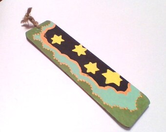 Green Hand Painted Stars Wooden Bookmark - Page Marker - Gift for him - Gift for her - Book Accessories - Page Marker - Stars - Reading