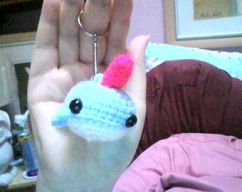 Blue Narwhal Crochet Amigurumi Keyring - Kawaii - Blue - White - Gift for her - Gift for him - Pink - Handmade - Accessories - Keychain