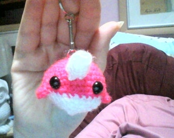 Narwhal Crotchet Keyring - Pink - White - Kawaii - Handmade - Gift for her - Gift for him - Animal - Keychain - Amigurumi - Silver Keychain