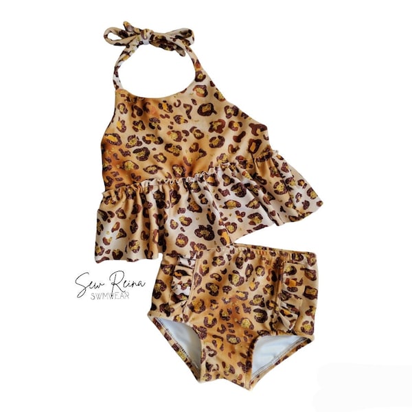 3T Leopard Swimsuit, Glitter Leopard Bikini, Halter Tankini, boujee swimsuit, READY TO SHIP