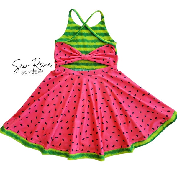 Robe Twirl pastèque 12m-14 ans, robe d'été fille, jupe cercle complet, robe fruit soeur et moi, robe d'été colorée