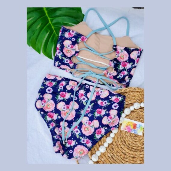 High Waist Bikini Womens Large Floral Swimsuit Women's Etsy